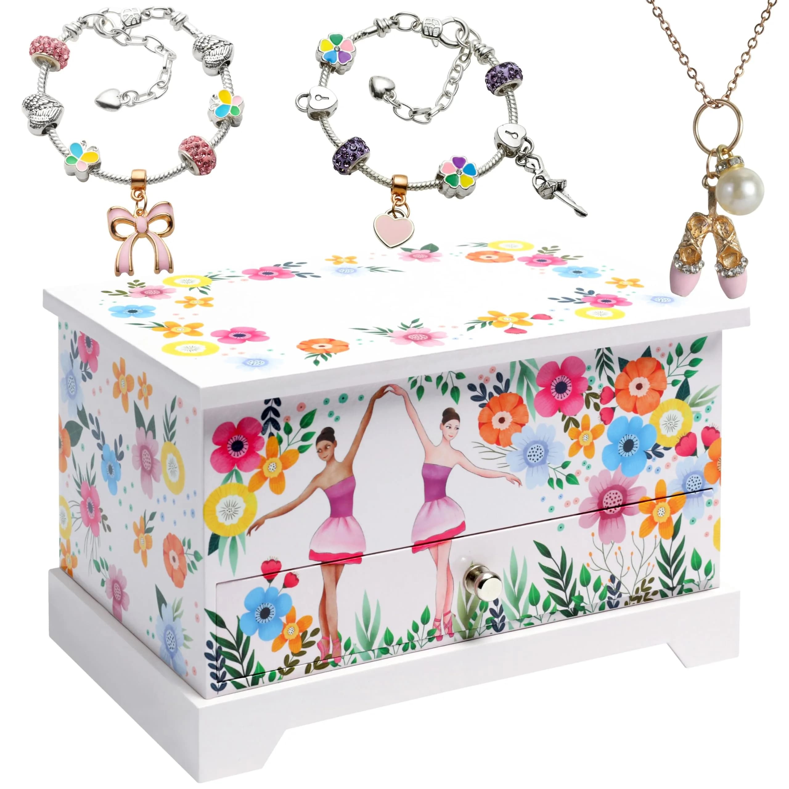 ABI + OLIE Ballerina Musical Jewelry Box for Girls, 19cm (7.3in) | Includes Charm Bracelet & Necklace Set - main product image
