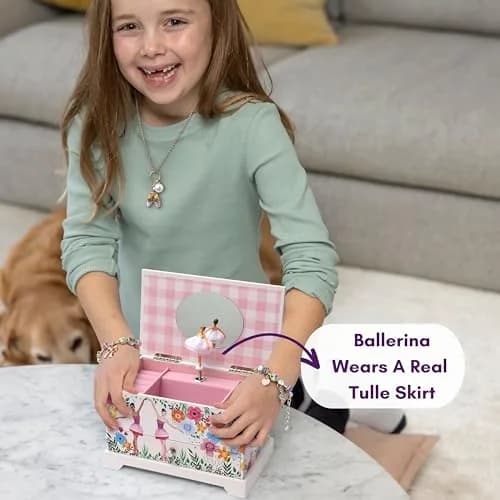 ABI + OLIE Ballerina Musical Jewelry Box for Girls, 19cm (7.3in) | Includes Charm Bracelet & Necklace Set thumbnail 5