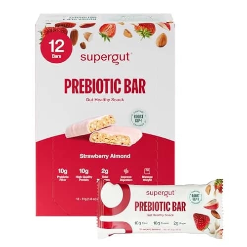 Supergut GLP-1 Boosting Prebiotic Bars, Strawberry Almond | Gut Health & Energy (70-120 chars) thumbnail 1