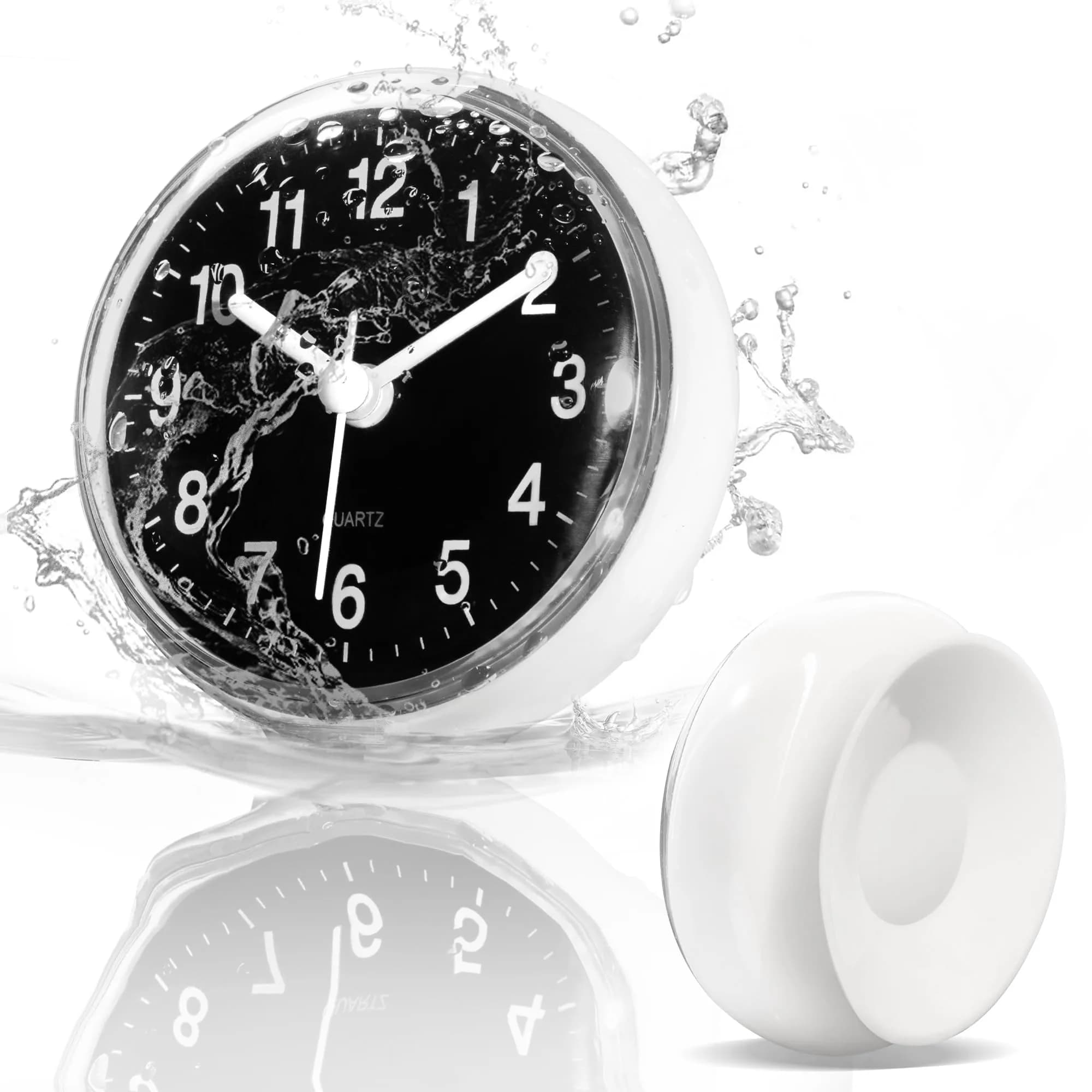 Betus Waterproof Bathroom Shower Clock with Large Suction Cup - Silent, Water Proof, Battery Operated Wall Clock for Toilet, Kitchen, Bedroom (Black) | Easy Setup Analog Clock