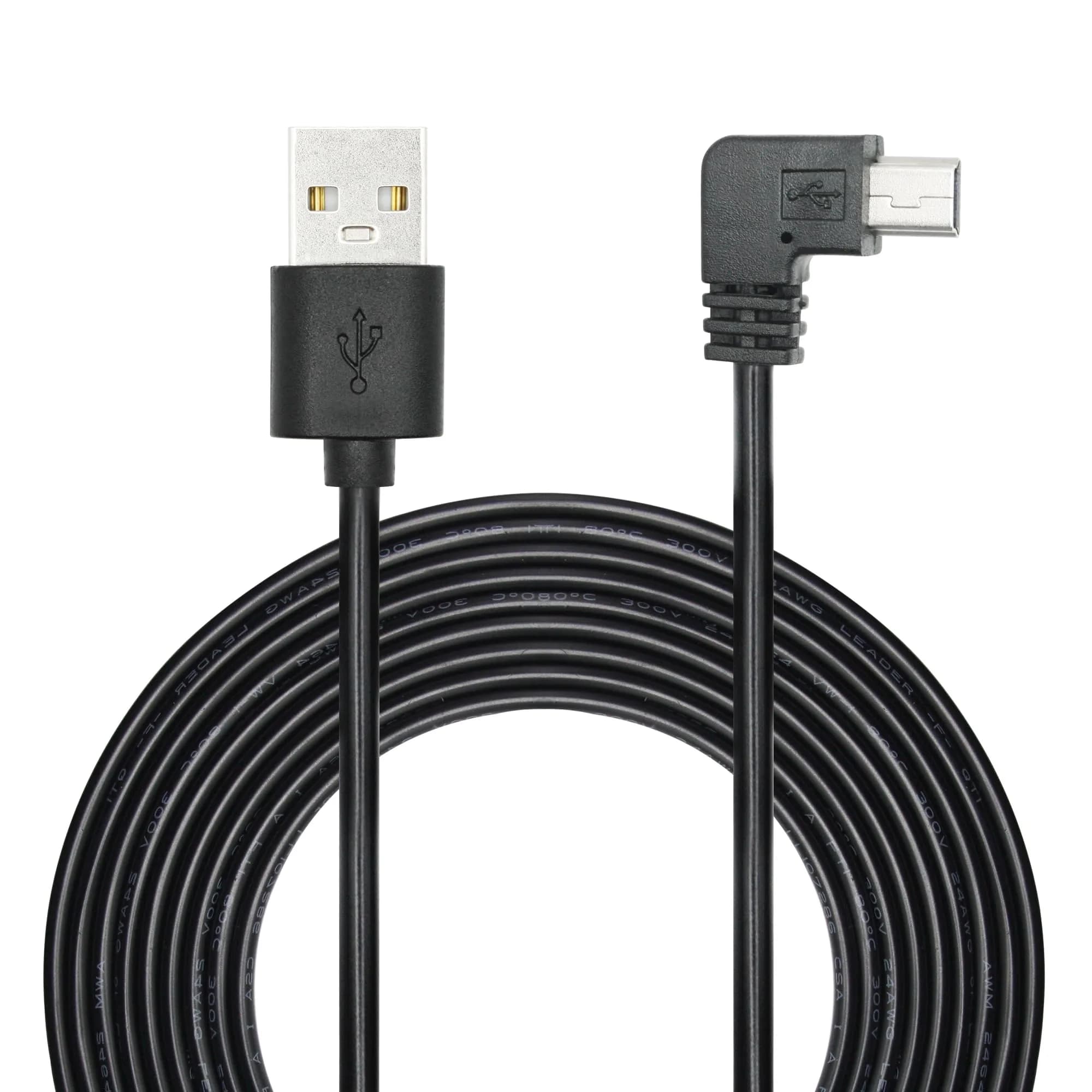 Maixbomr 11.5ft Right Angle Mini USB Power Cable | 1.5A Fast Charging for Dash Cams & GPS — Mini USB Left Angle 3.5M