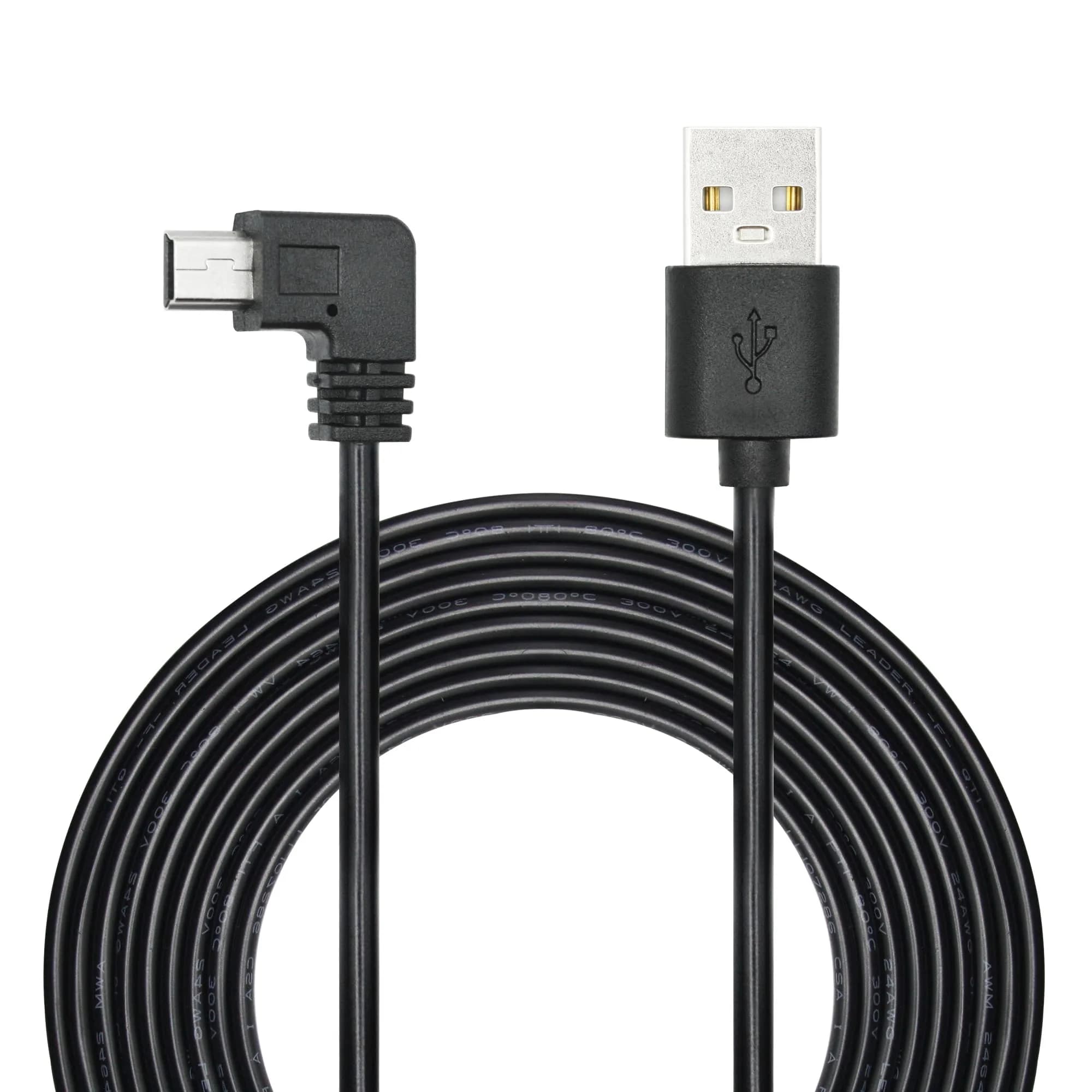 Maixbomr 11.5ft Right Angle Mini USB Power Cable | 1.5A Fast Charging for Dash Cams & GPS — Mini USB Right Angle 3.5M