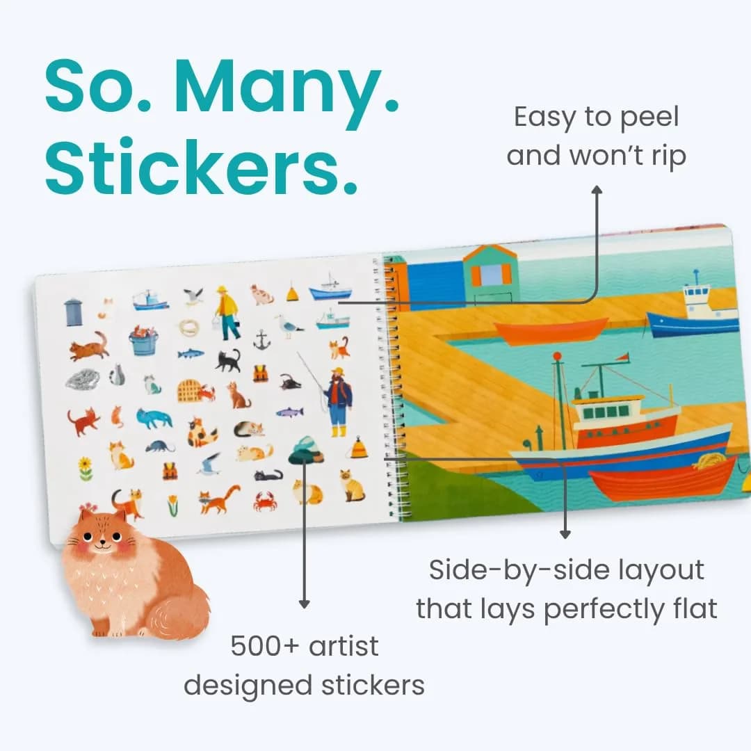 CUPKIN Hello Cats Sticker Book for Girls | Toddler Airplane Activity Coloring + Sticker Book thumbnail 2