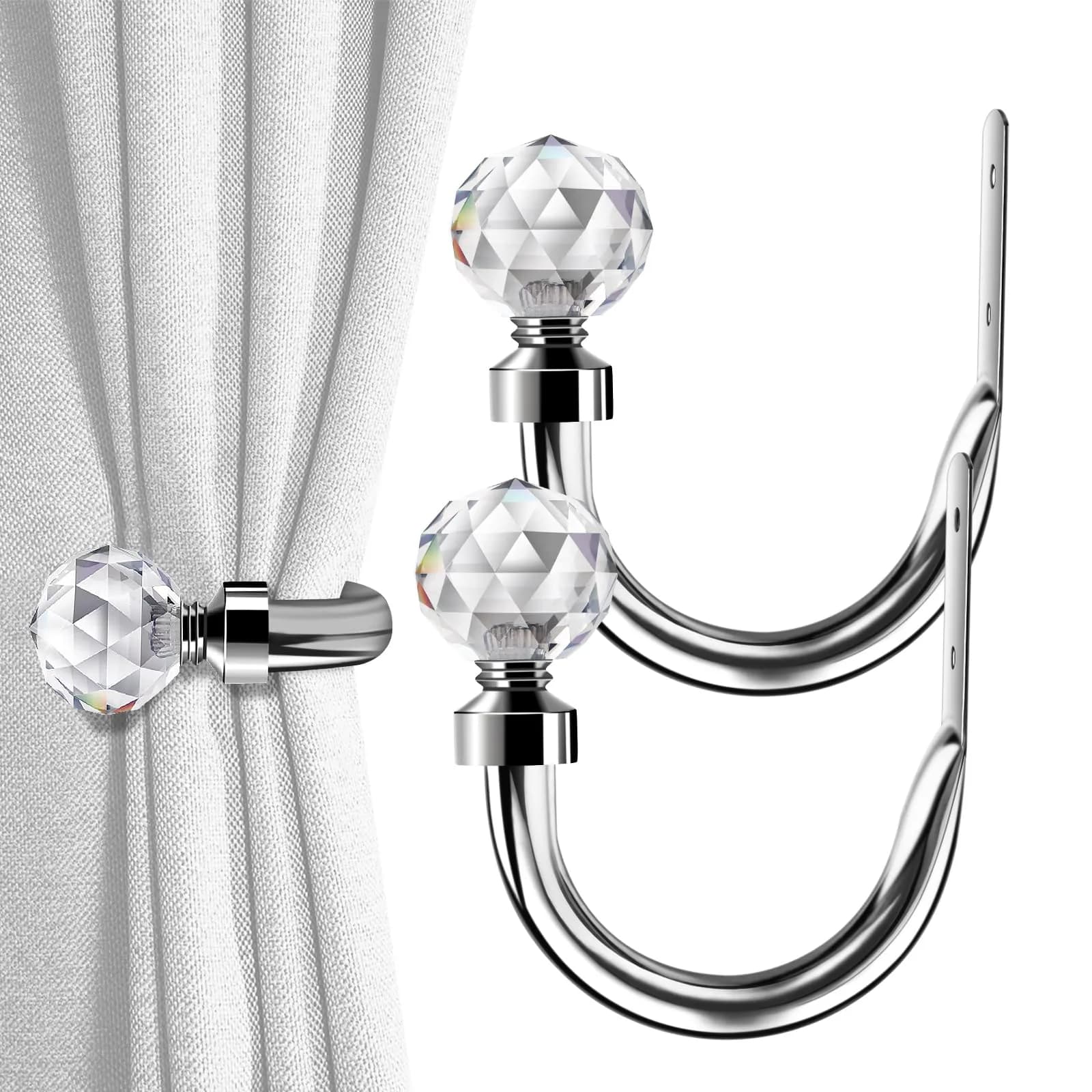 HIKMLK Geometric Industrial Curtain Holdbacks 2pcs | Heavy Duty Cast Iron Wall Hooks (Matt Black) — Diamond Ball