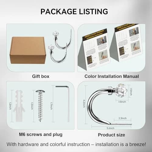 HIKMLK Crystal Curtain Holdbacks 2pcs | Heavy Duty Metal Tiebacks with Crystal Accents thumbnail 6