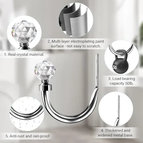 HIKMLK Crystal Curtain Holdbacks 2pcs | Heavy Duty Metal Tiebacks with Crystal Accents thumbnail 3