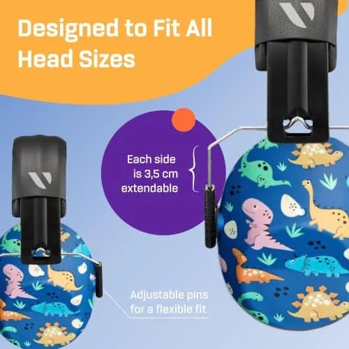 Vanderfields Kids Noise Canceling Headphones - 240g (8.5 oz) - Dinosaur Club Pattern | Certified Hearing Protection Earmuffs thumbnail 12