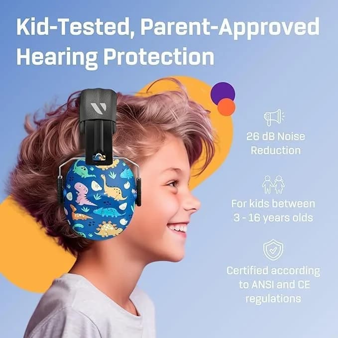 Vanderfields Kids Noise Canceling Headphones - 240g (8.5 oz) - Dinosaur Club Pattern | Certified Hearing Protection Earmuffs thumbnail 3