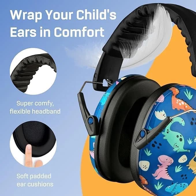 Vanderfields Kids Noise Canceling Headphones - 240g (8.5 oz) - Dinosaur Club Pattern | Certified Hearing Protection Earmuffs thumbnail 7