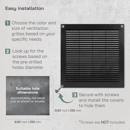 Vent Systems 10" x 10" Plastic Black Soffit Vent Cover | Flat Square Air Vent Grille for HVAC thumbnail 4