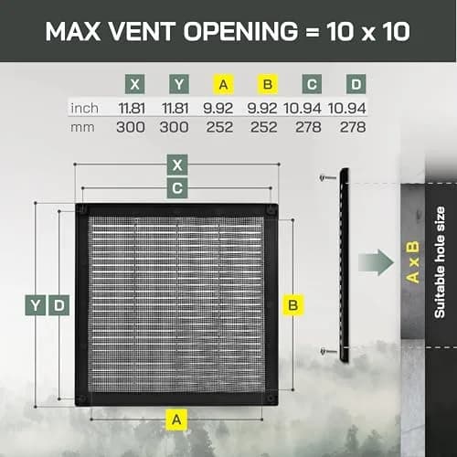 Vent Systems 10" x 10" Plastic Black Soffit Vent Cover | Flat Square Air Vent Grille for HVAC thumbnail 2