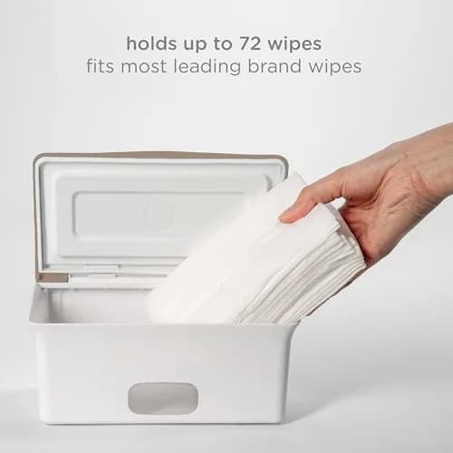 Ubbi Baby Wipes Dispenser with Weighted Plate, Taupe | Modern Nursery Organizer for Wipes thumbnail 6