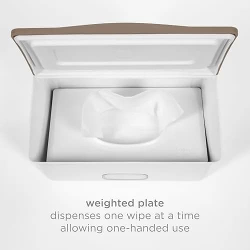 Ubbi Baby Wipes Dispenser with Weighted Plate, Taupe | Modern Nursery Organizer for Wipes thumbnail 3