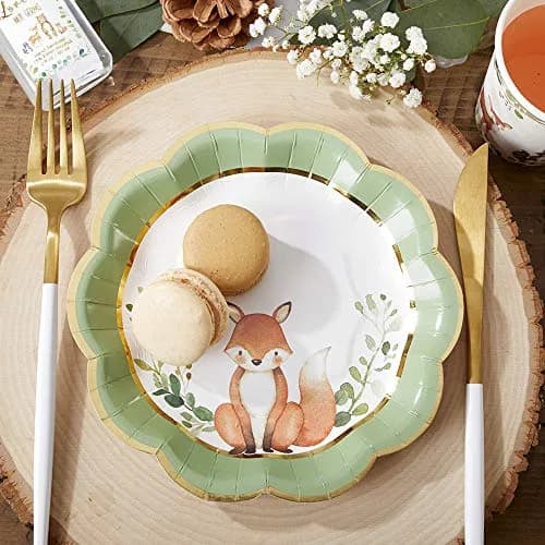 Kate Aspen Woodland Baby Shower Decorations, 62-Piece Disposable Paper Plates & Napkins for 16 Guests | Woodland Animals Theme thumbnail 5