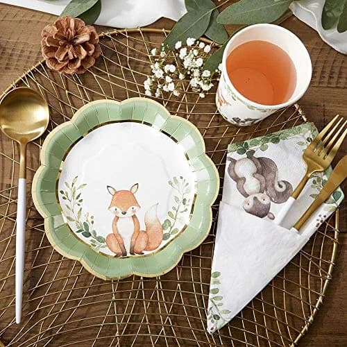 Kate Aspen Woodland Baby Shower Decorations, 62-Piece Disposable Paper Plates & Napkins for 16 Guests | Woodland Animals Theme thumbnail 6