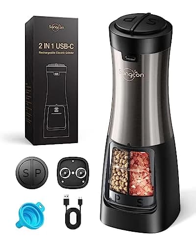 Sangcon 2-in-1 Rechargeable Electric Salt and Pepper Grinder Set | USB-C, Ceramic Grinders, Gunmetal Classic thumbnail 1