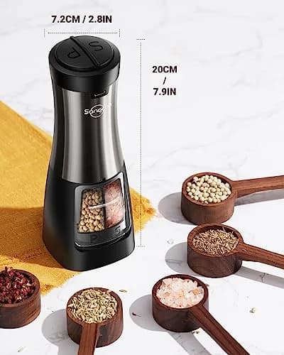 Sangcon 2-in-1 Rechargeable Electric Salt and Pepper Grinder Set | USB-C, Ceramic Grinders, Gunmetal Classic thumbnail 7