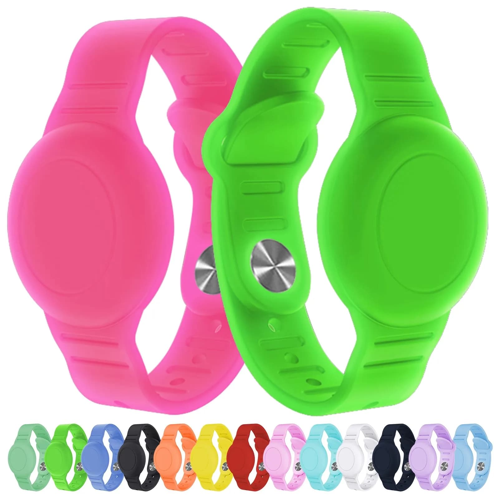 KAHADI Waterproof AirTag Bracelet for Kids, Silicone Wristband, GPS Tracker Case, Red | Secure Anti-Loss Protection — Luminous Pink&Luminous Green 1
