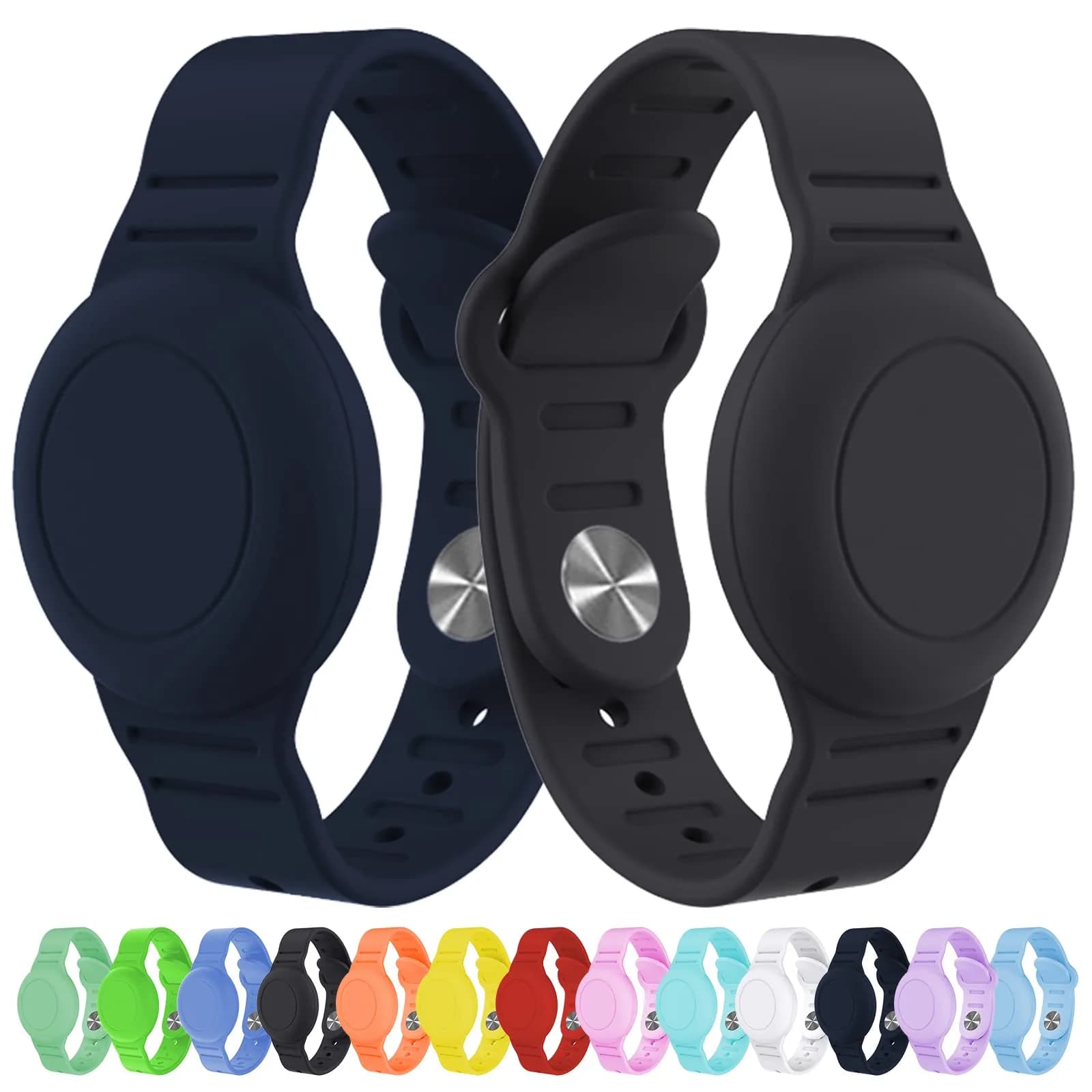 KAHADI Waterproof AirTag Bracelet for Kids, Silicone Wristband, GPS Tracker Case, Red | Secure Anti-Loss Protection — Black&Navy Blue 1