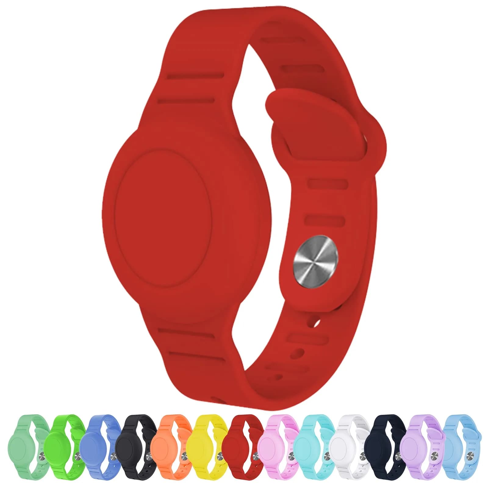KAHADI Waterproof AirTag Bracelet for Kids, Silicone Wristband, GPS Tracker Case, Red | Secure Anti-Loss Protection - main product image