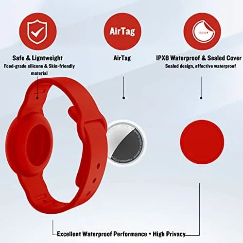 KAHADI Waterproof AirTag Bracelet for Kids, Silicone Wristband, GPS Tracker Case, Red | Secure Anti-Loss Protection thumbnail 2