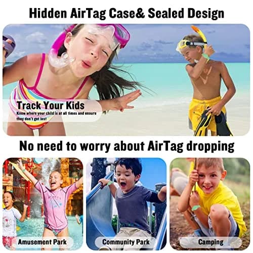 KAHADI Waterproof AirTag Bracelet for Kids | Silicone Wristband GPS Tracker, Anti-Loss, 2-Pack, Blue Matcha (7 in) thumbnail 5
