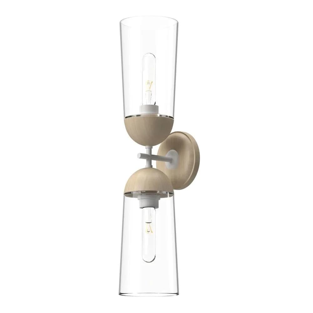 Alora Lighting Kuzco Emil 2-Light Vanity Light White Oak Clear Glass | Modern Wall Fixture 23in - main product image