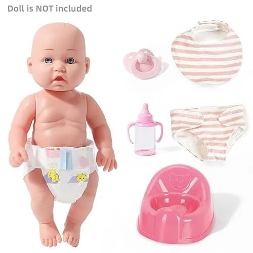eDollable 12" Baby Doll Accessories Set Potty for Girls Ages 3+ | Complete Playset with Potty, Bibs & More thumbnail 3