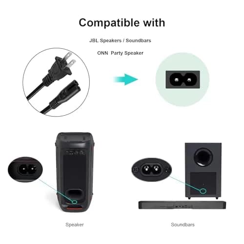 TPLTECH 10ft 2-Prong AC Power Cord | UL Listed Replacement Cable for JBL Party Speakers & Soundbars thumbnail 2