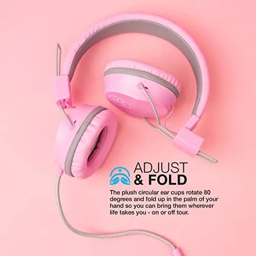 JLab JBuddies Studio Kids Wired Headphones Pink | Safe Volume, Foldable, Adjustable, Noise Isolation (70-120c) thumbnail 4