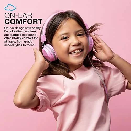 JLab JBuddies Studio Kids Wired Headphones Pink | Safe Volume, Foldable, Adjustable, Noise Isolation (70-120c) thumbnail 2