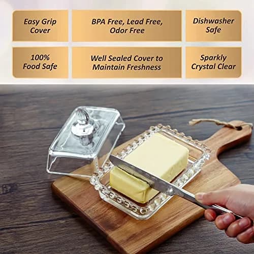 QFkris 6.5'' Clear Glass Butter Dish with Handled Lid | Microwave & Dishwasher Safe thumbnail 5