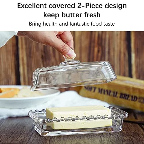 QFkris 6.5'' Clear Glass Butter Dish with Handled Lid | Microwave & Dishwasher Safe thumbnail 8