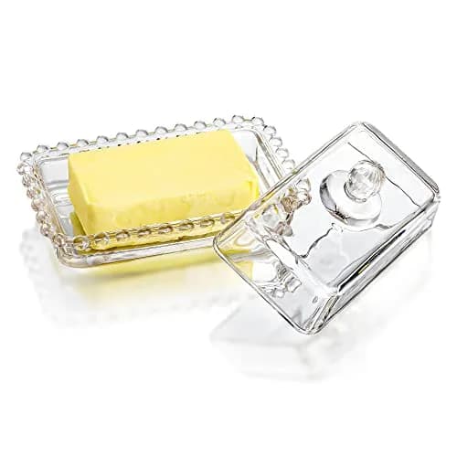 QFkris 6.5'' Clear Glass Butter Dish with Handled Lid | Microwave & Dishwasher Safe thumbnail 9