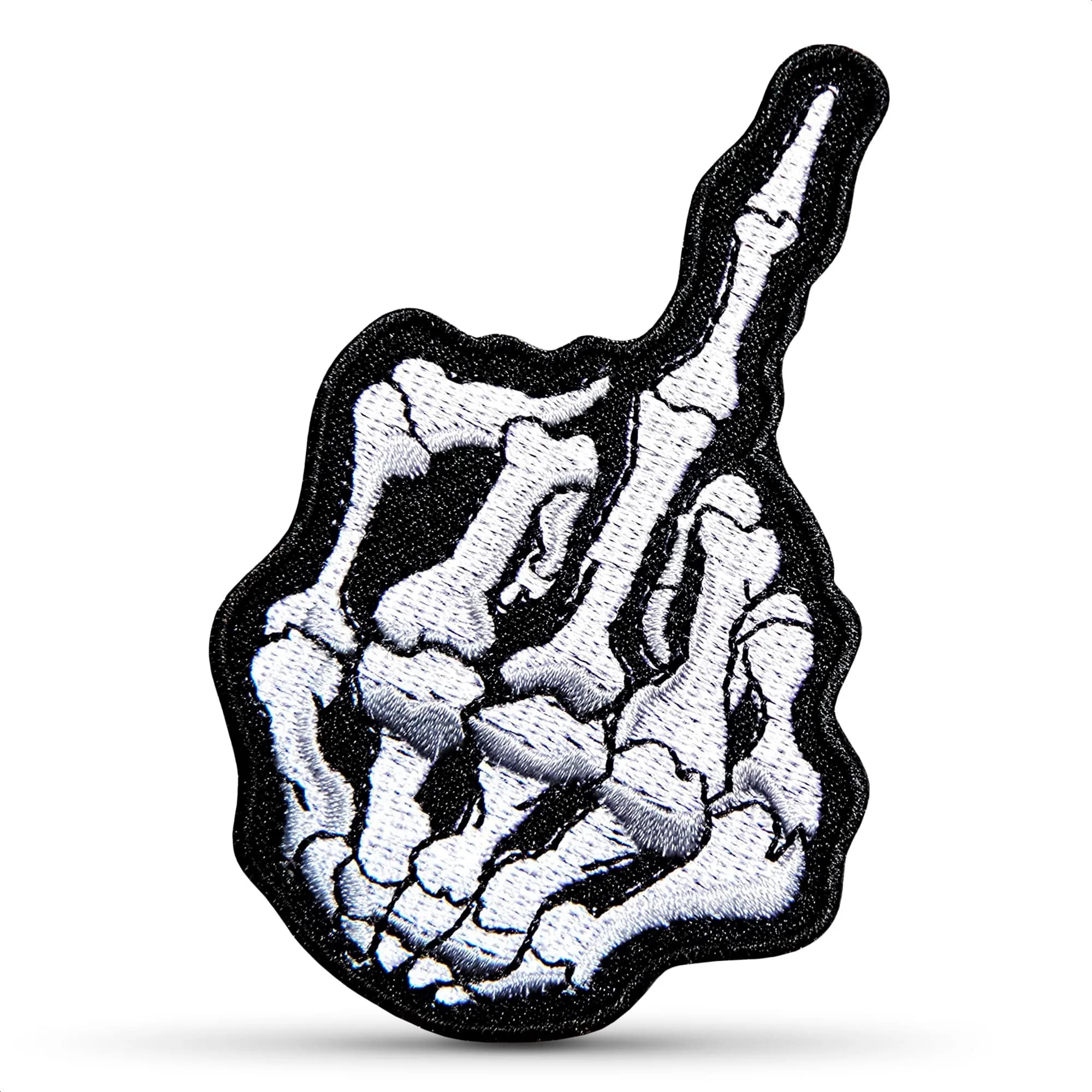 Reluen Skull Biker Patches for Vests, 8.99 x 4 cm (3.54 x 1.57 in) | Iron-On & Sew-On Embroidered Polyester Cotton — Skeleton Middle Finger Patch
