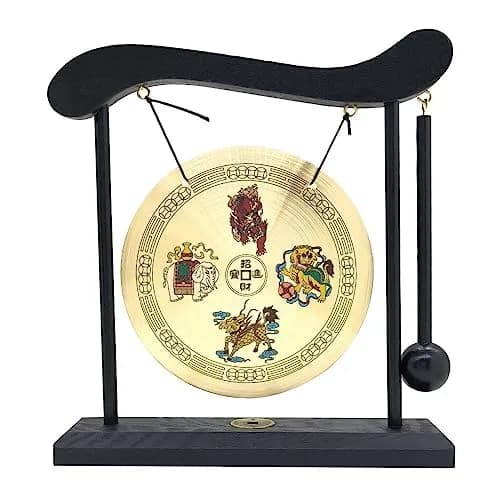 Hooshing Brass Gong Desktop Zen Art with Four Divine Beasts | 19cm (7.5in) Diameter thumbnail 1