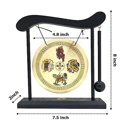 Hooshing Brass Gong Desktop Zen Art with Four Divine Beasts | 19cm (7.5in) Diameter thumbnail 2