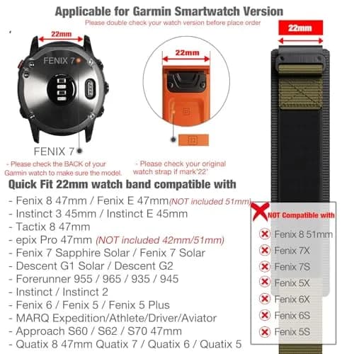 Abanen Rugged Nylon Quick Fit 22mm Watch Bands for Garmin Fenix 8 47mm / Fenix 7/6/5 / epix Pro 47mm | Adjustable Ballistic Nylon Strap thumbnail 2