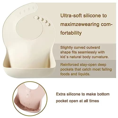 PandaEar Silicone Baby Bibs 3-Pack (25.6cm H x 11.4cm L x 8.5cm W) | Waterproof, Soft, Unisex, 10-72 Months thumbnail 4