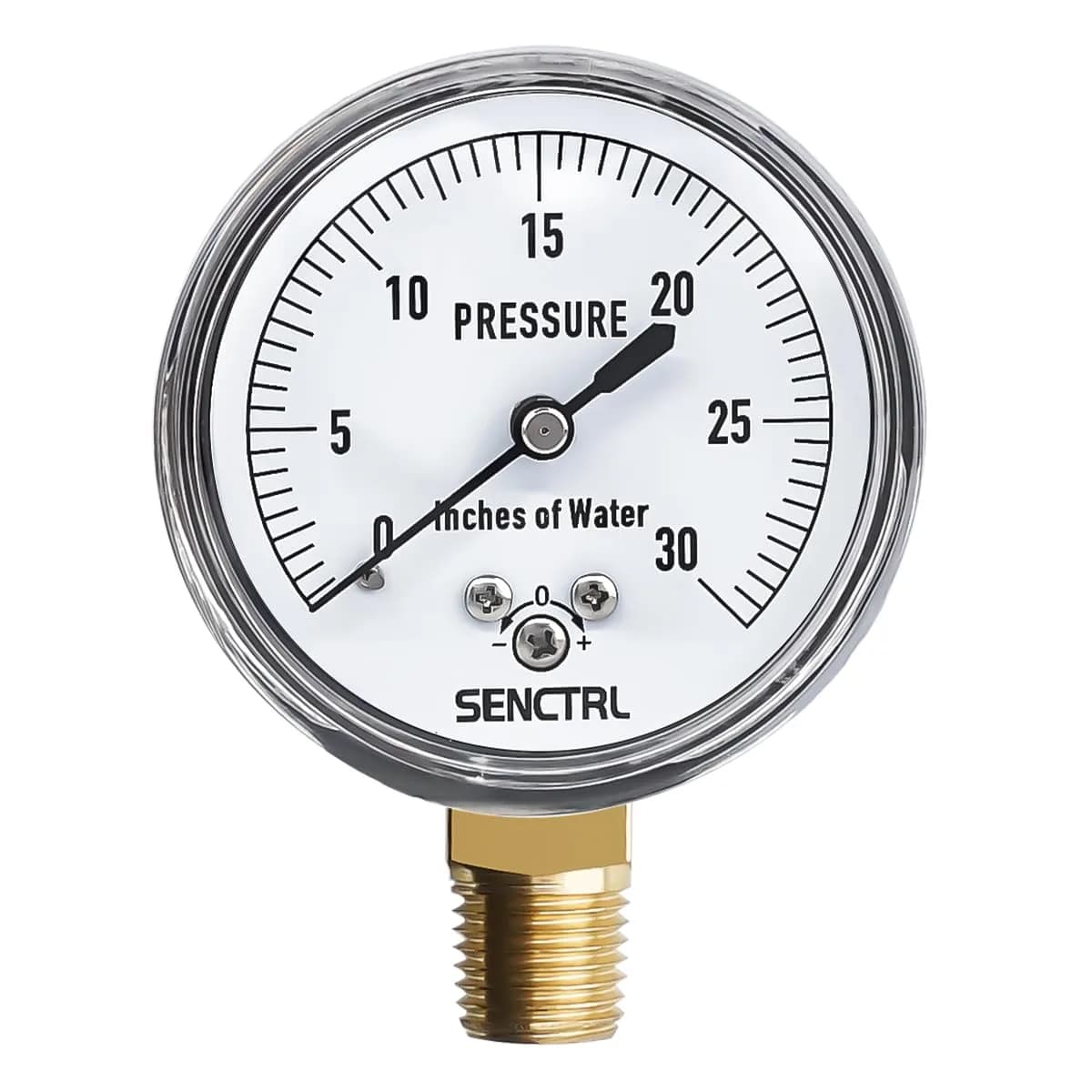 senctrl Pressure Gauge, 0-3 psi, Chrome Steel, 1/4" NPT Lower Mount | Low Pressure Test Tool — 0-30 inH2O