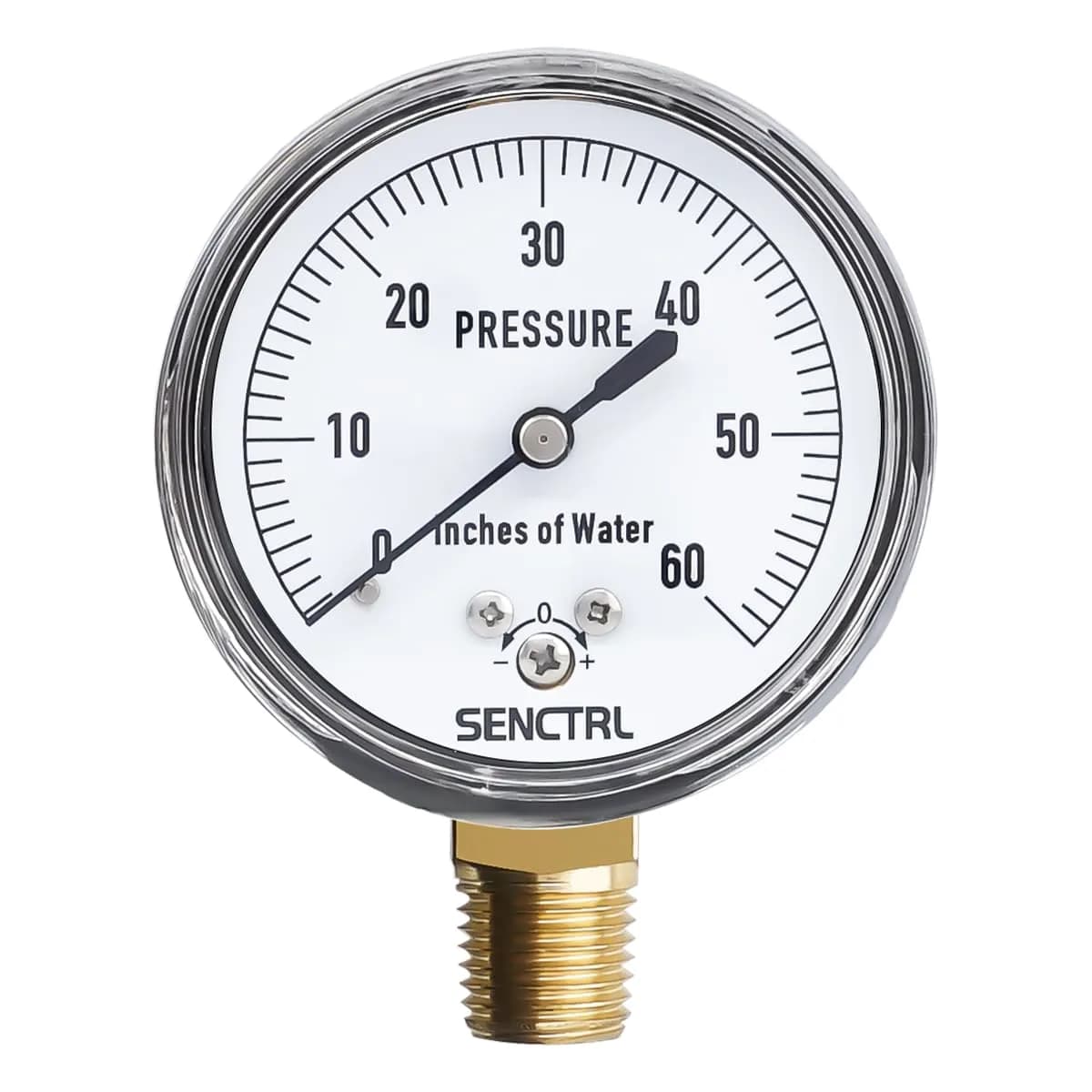 senctrl Pressure Gauge, 0-3 psi, Chrome Steel, 1/4" NPT Lower Mount | Low Pressure Test Tool — 0-60 inH2O