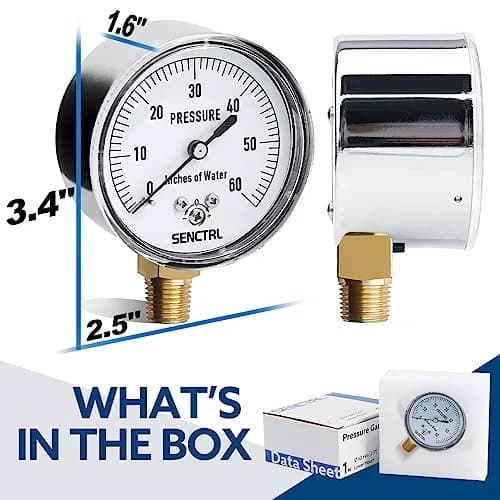 senctrl 0-60 Inches of Water Column Gauge, 1/4" NPT Lower Mount | Low Pressure Capsule Gauge with Chrome Steel Durability thumbnail 5