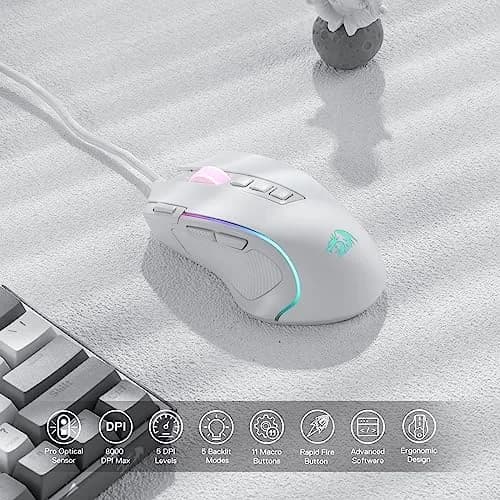 Redragon M612 Predator RGB Wired Gaming Mouse 8000 DPI (White) | 11 Programmable Buttons thumbnail 2