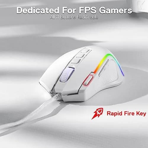 Redragon M612 Predator RGB Wired Gaming Mouse 8000 DPI (White) | 11 Programmable Buttons thumbnail 3