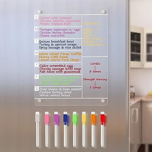 Neatsure Acrylic Magnetic Meal Planner & Menu Board 12"x9" | Clear Refrigerator Weekly Dry Erase Calendar with 8 Markers thumbnail 1