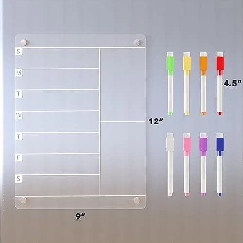 Neatsure Acrylic Magnetic Meal Planner & Menu Board 12"x9" | Clear Refrigerator Weekly Dry Erase Calendar with 8 Markers thumbnail 7