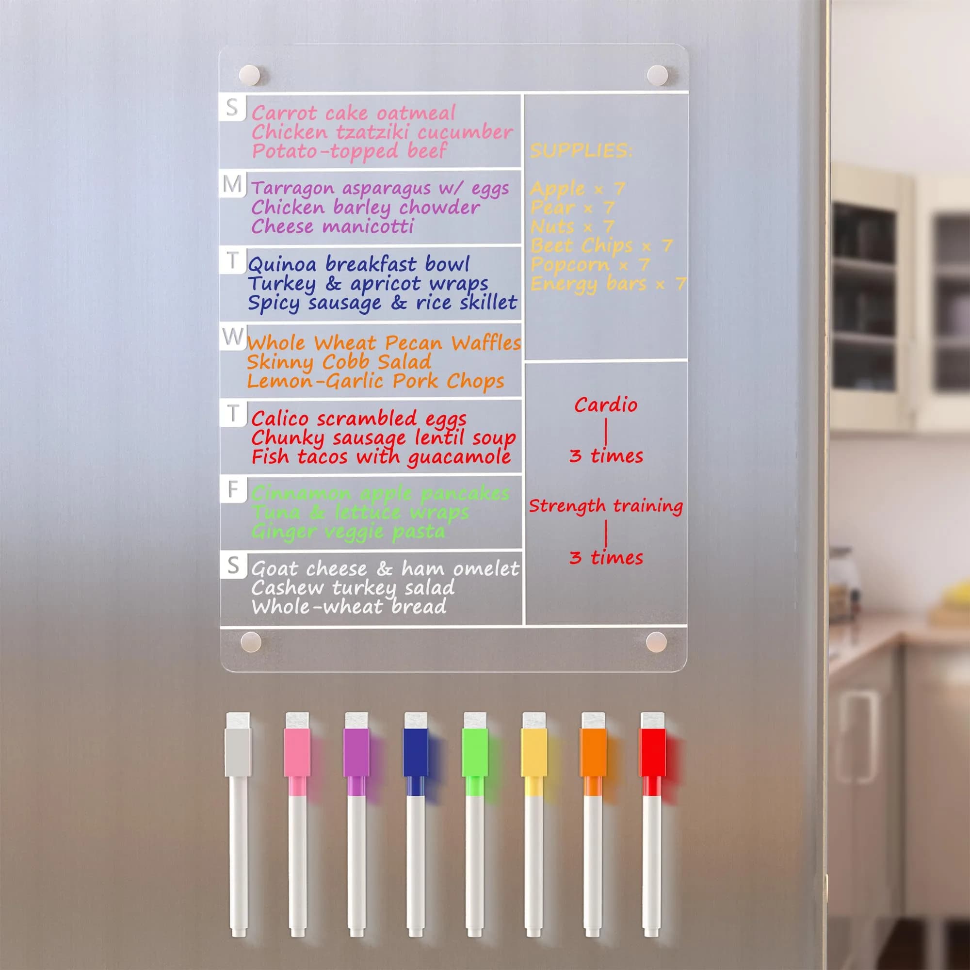 Neatsure Acrylic Magnetic Meal Planner & Menu Board 12"x9" | Clear Refrigerator Weekly Dry Erase Calendar with 8 Markers