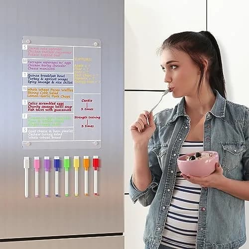 Neatsure Acrylic Magnetic Meal Planner & Menu Board 12"x9" | Clear Refrigerator Weekly Dry Erase Calendar with 8 Markers thumbnail 2
