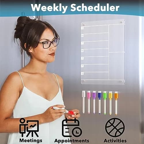 Neatsure Acrylic Magnetic Meal Planner & Menu Board 12"x9" | Clear Refrigerator Weekly Dry Erase Calendar with 8 Markers thumbnail 4