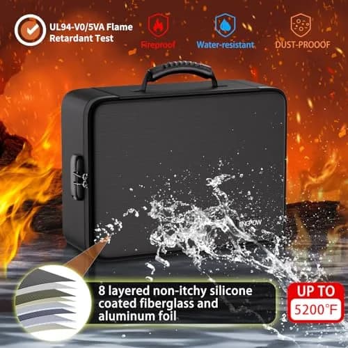 ENGPOW Fireproof Document Organizer Bag with Lock & Accordion File Folder, 39.4cm (15.5") x 28.4cm (11.2") x 10.9cm (4.3") | UL94-V0 Certified thumbnail 4